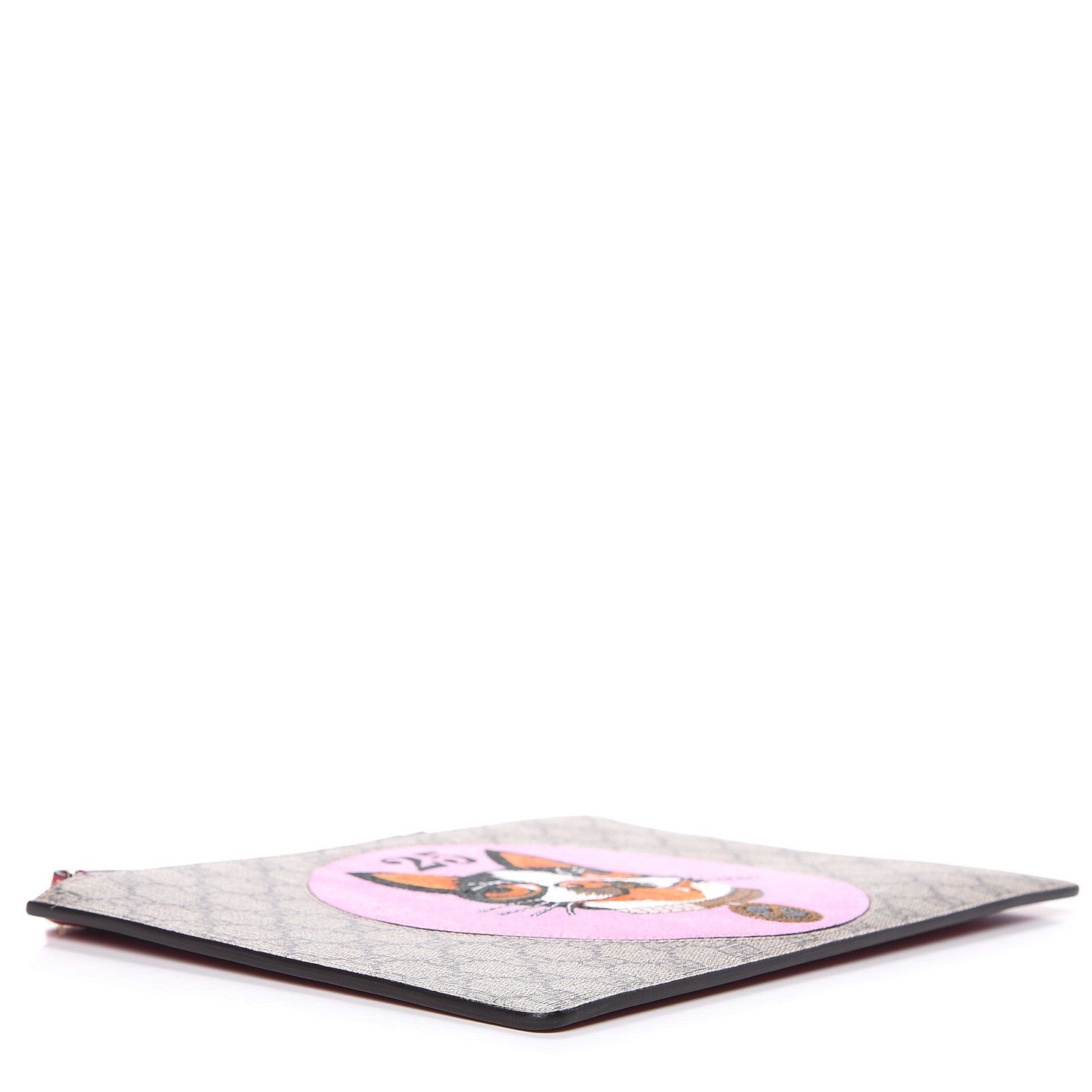 Gucci GG Supreme Monogram Bosco Patch Zip Pouch Beige Malva Hibiscus Red 4 of 9