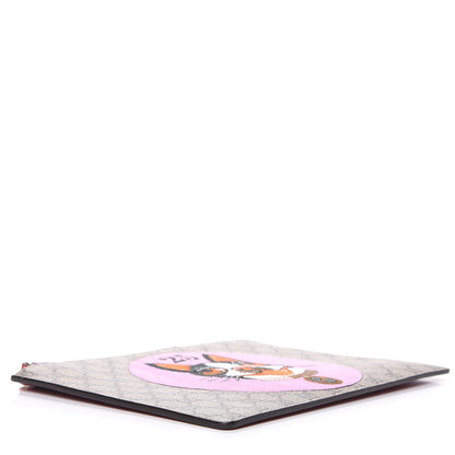 Gucci GG Supreme Monogram Bosco Patch Zip Pouch Beige Malva Hibiscus Red 4 of 9