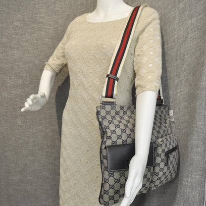 Gucci Monogram Medium Double Pocket Messenger Bag Navy 2 of 8