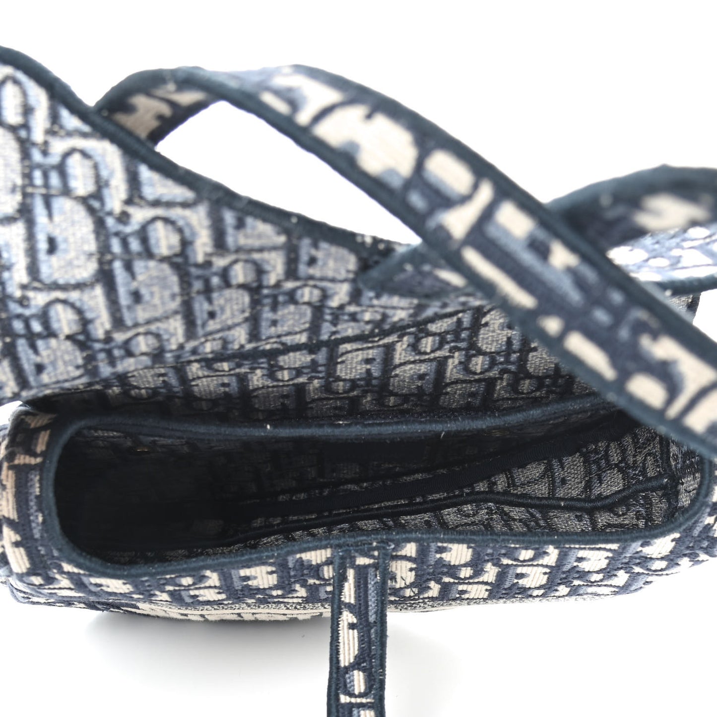 Oblique Embroidered Saddle Bag Blue