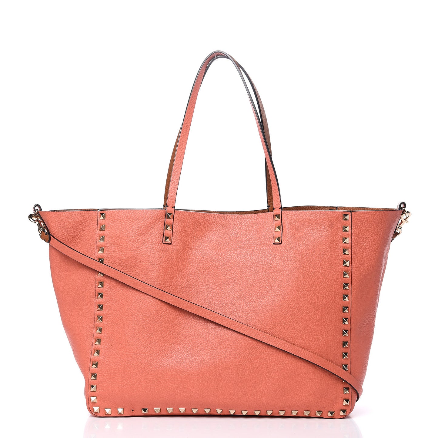 Pebbled Calfskin Medium Rockstud Reversible Tote Light Cuir Coral