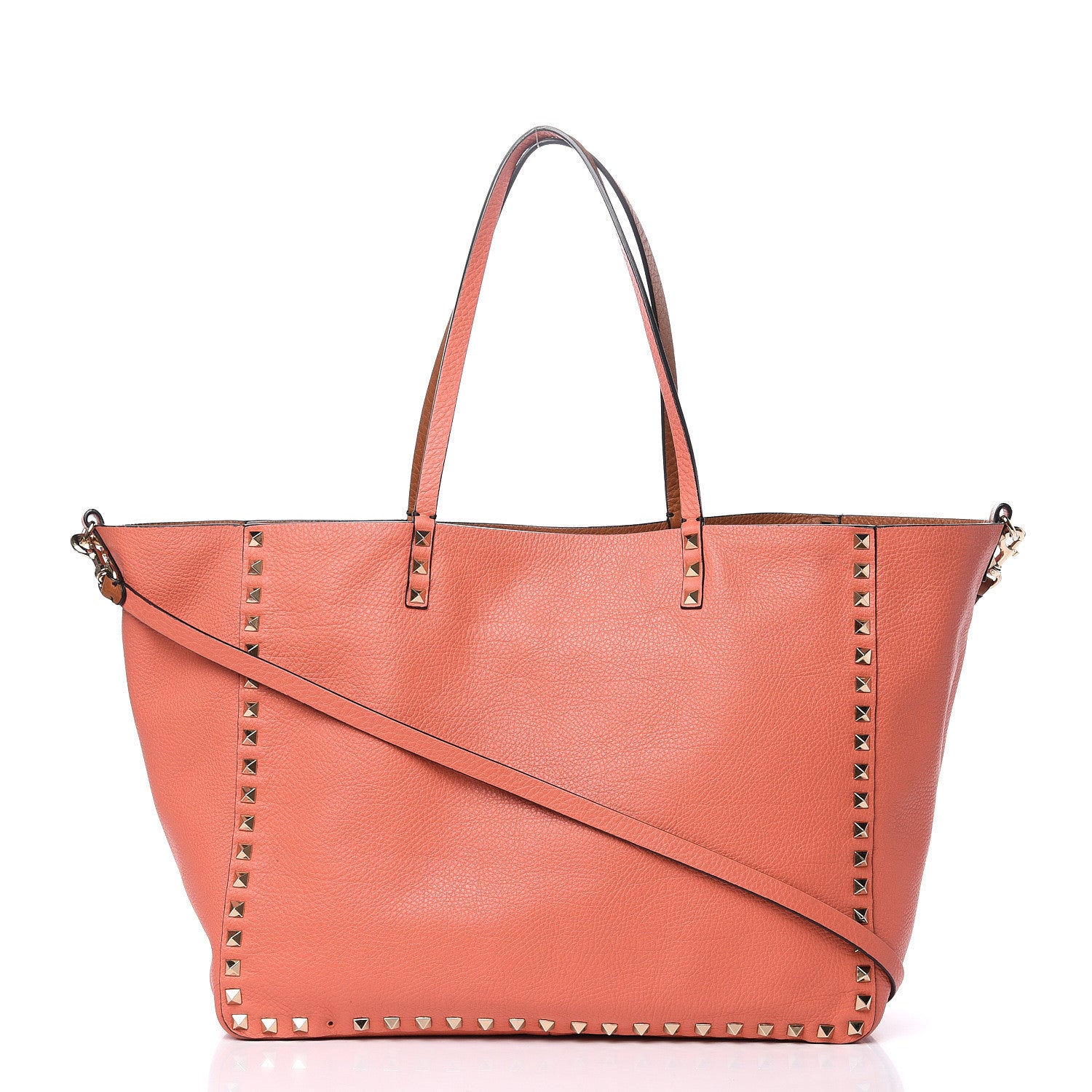 Valentino Garavani Pebbled Calfskin Medium Rockstud Reversible Tote Light Cuir Coral 3 of 18