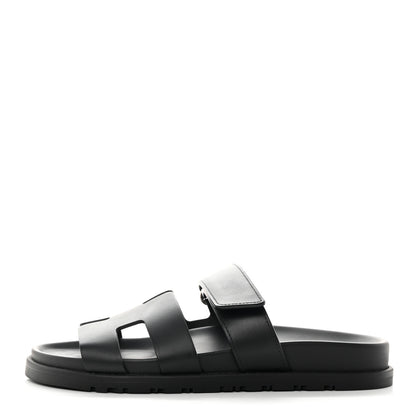 Hermes Calfskin Womens Chypre Sandals 37 Black 1 of 9