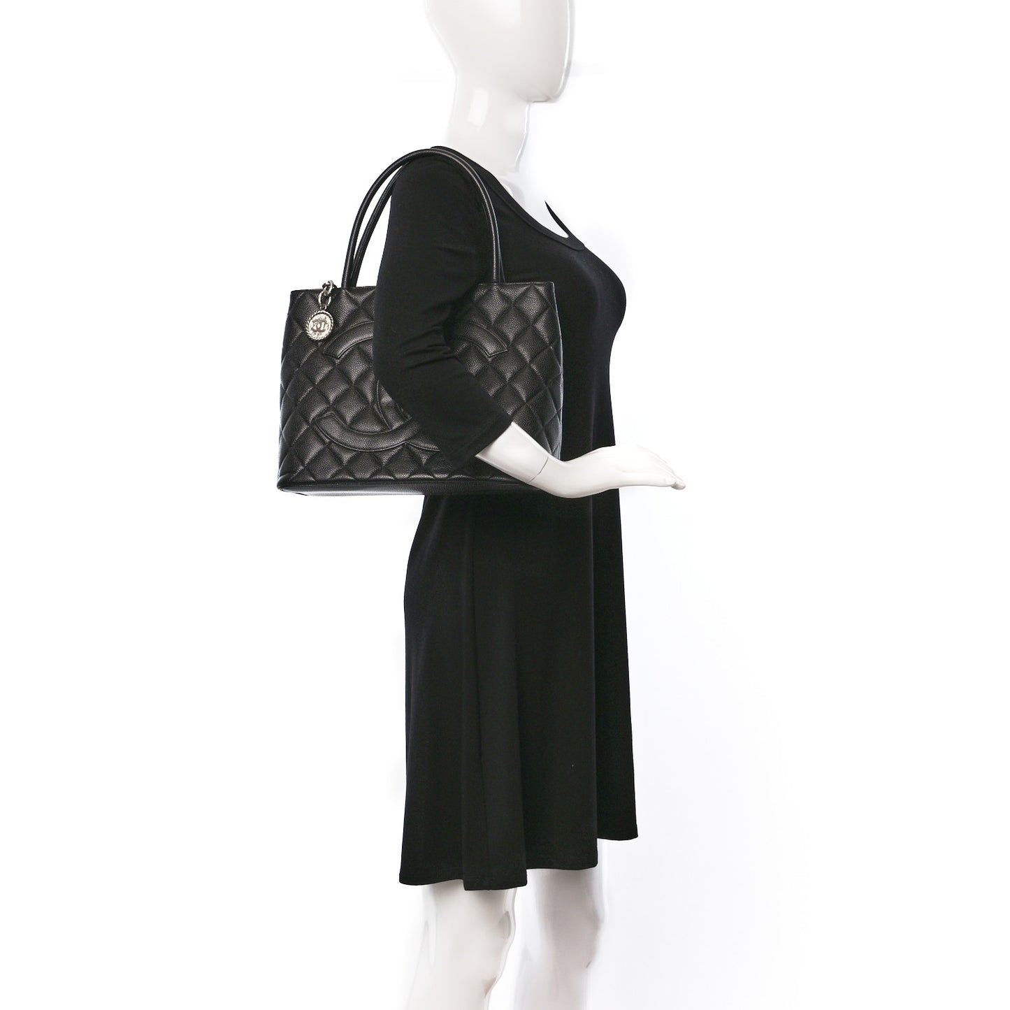 Caviar Quilted Medallion Tote Black