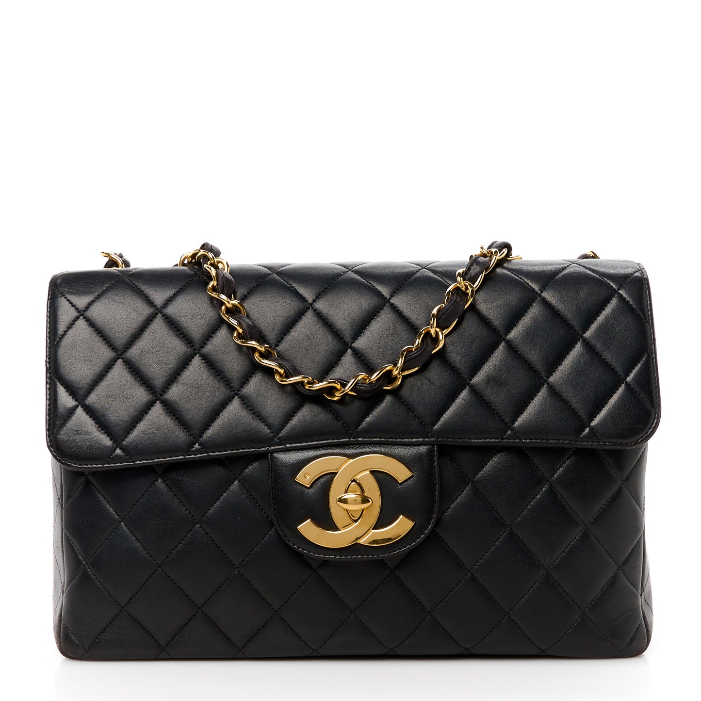 Lambskin Quilted XL Jumbo Single Flap Black