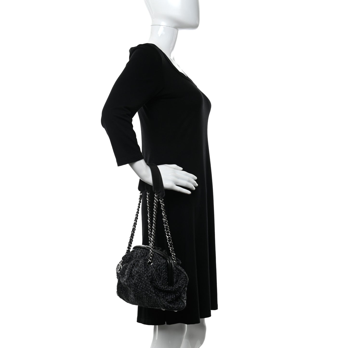 Tweed Paris NY Framed Pleated Pouch Bag Grey