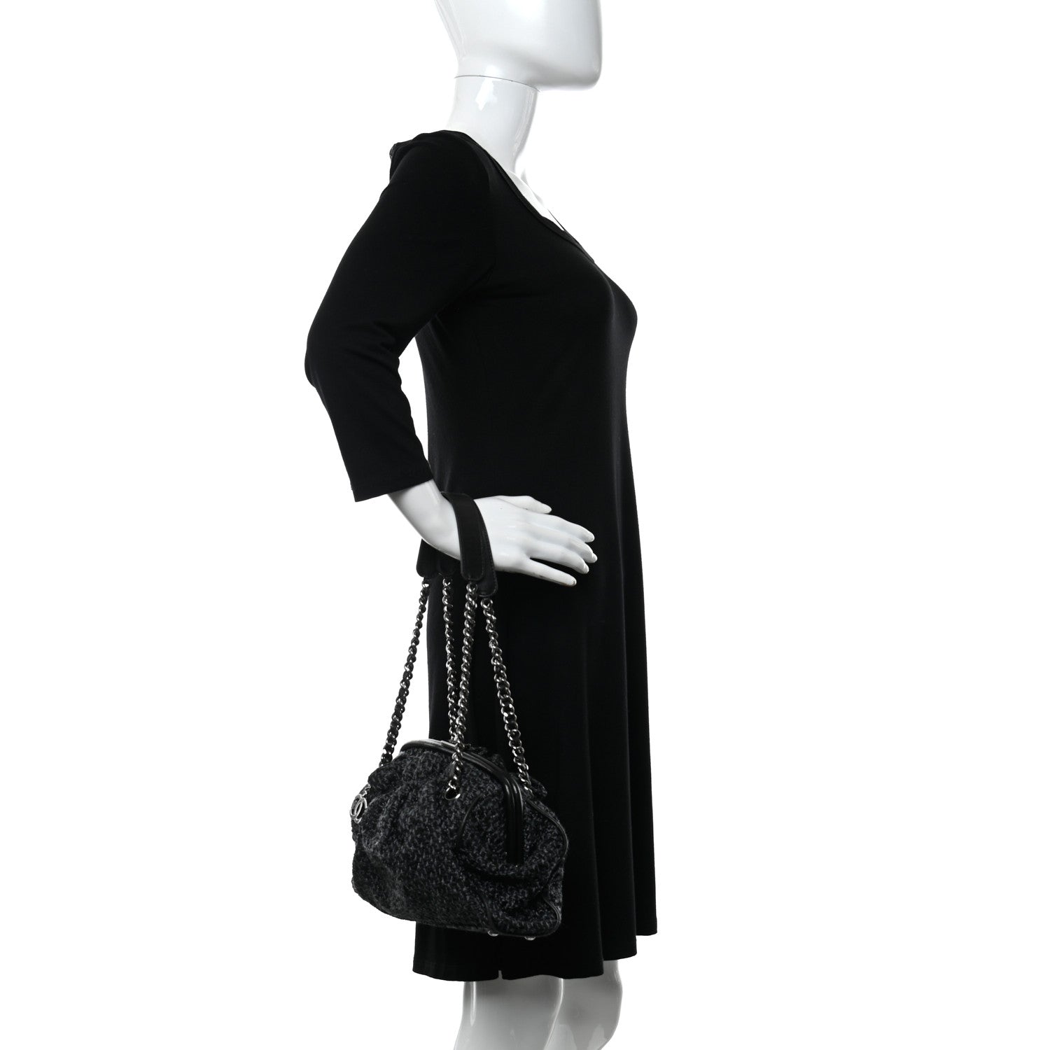 Chanel Tweed Paris NY Framed Pleated Pouch Bag Grey 2 of 12