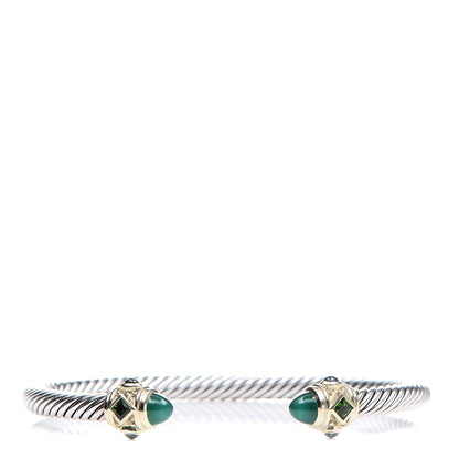 David Yurman Sterling Silver 14K Yellow Gold Green Onyx Chrome Diopside Hampton Blue Topaz 5mm Cable Renaissance Bracelet 1 of 5