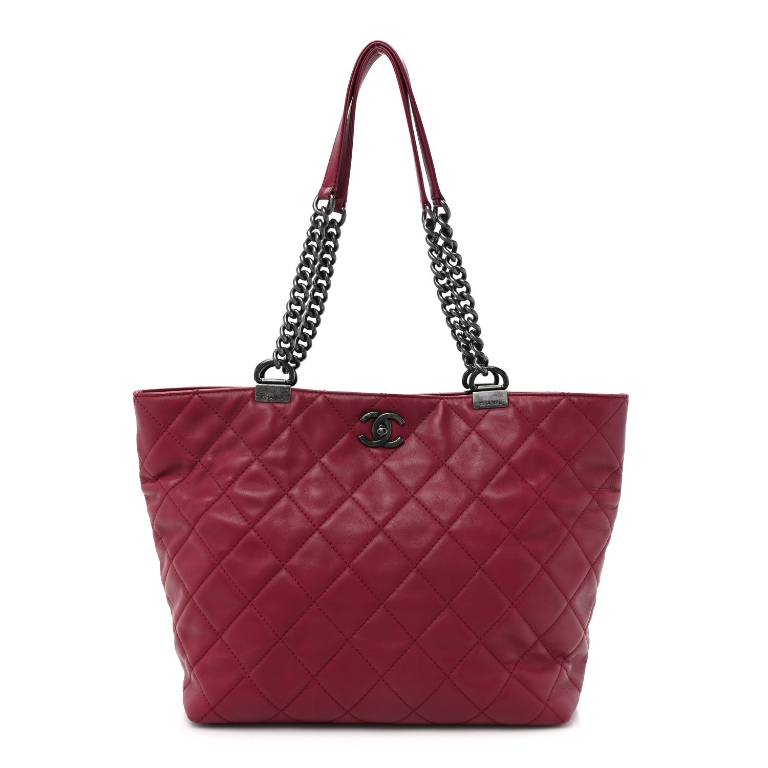 Chanel Calfskin Quilted Large Shopping In Chains Tote Dark Pink 1 of 13