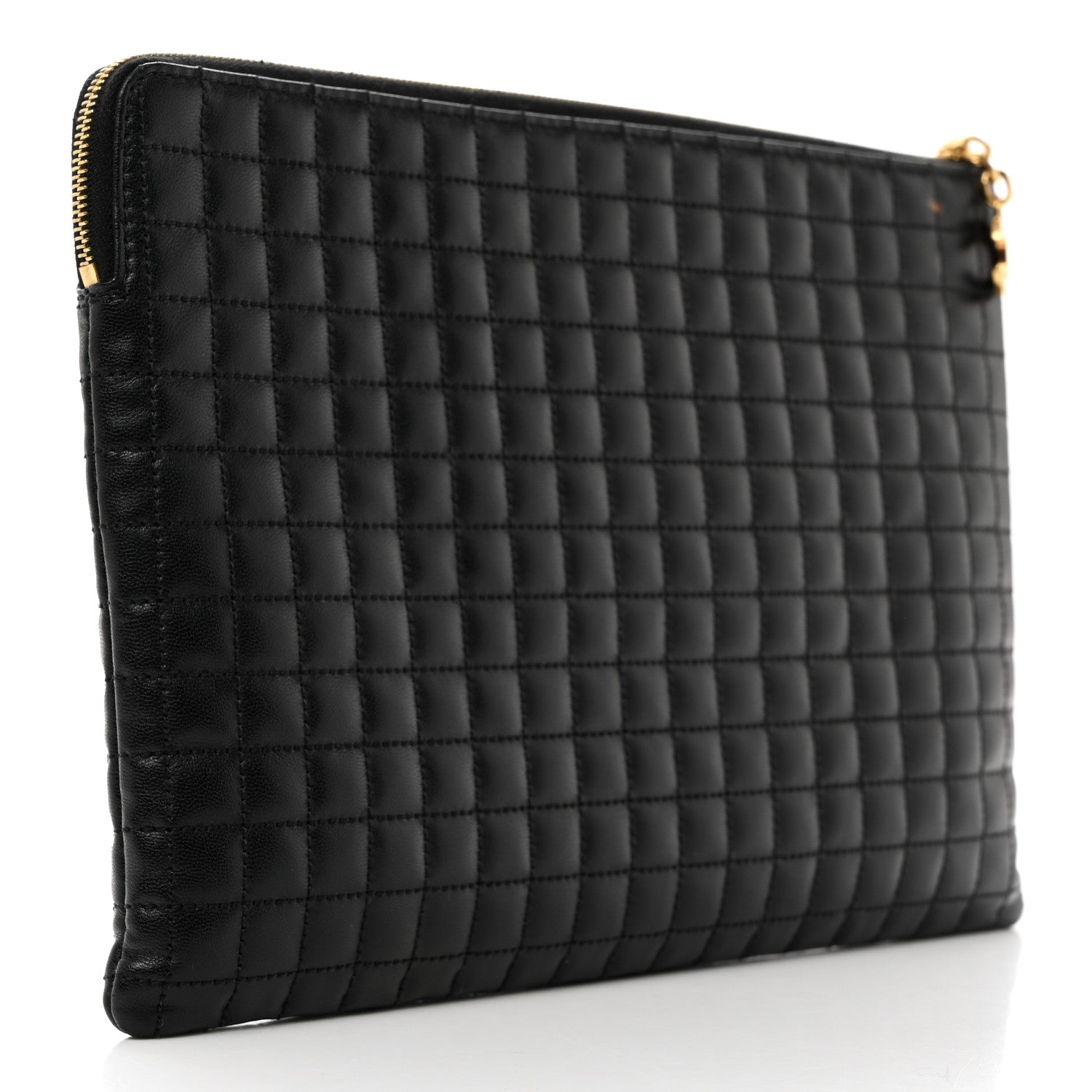 Celine Calfskin Quilted C Charm Pouch Black 3 of 9