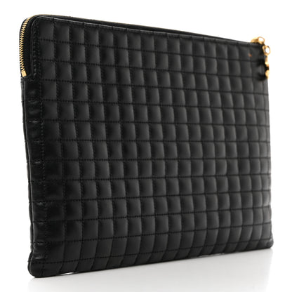 Celine Calfskin Quilted C Charm Pouch Black 3 of 9