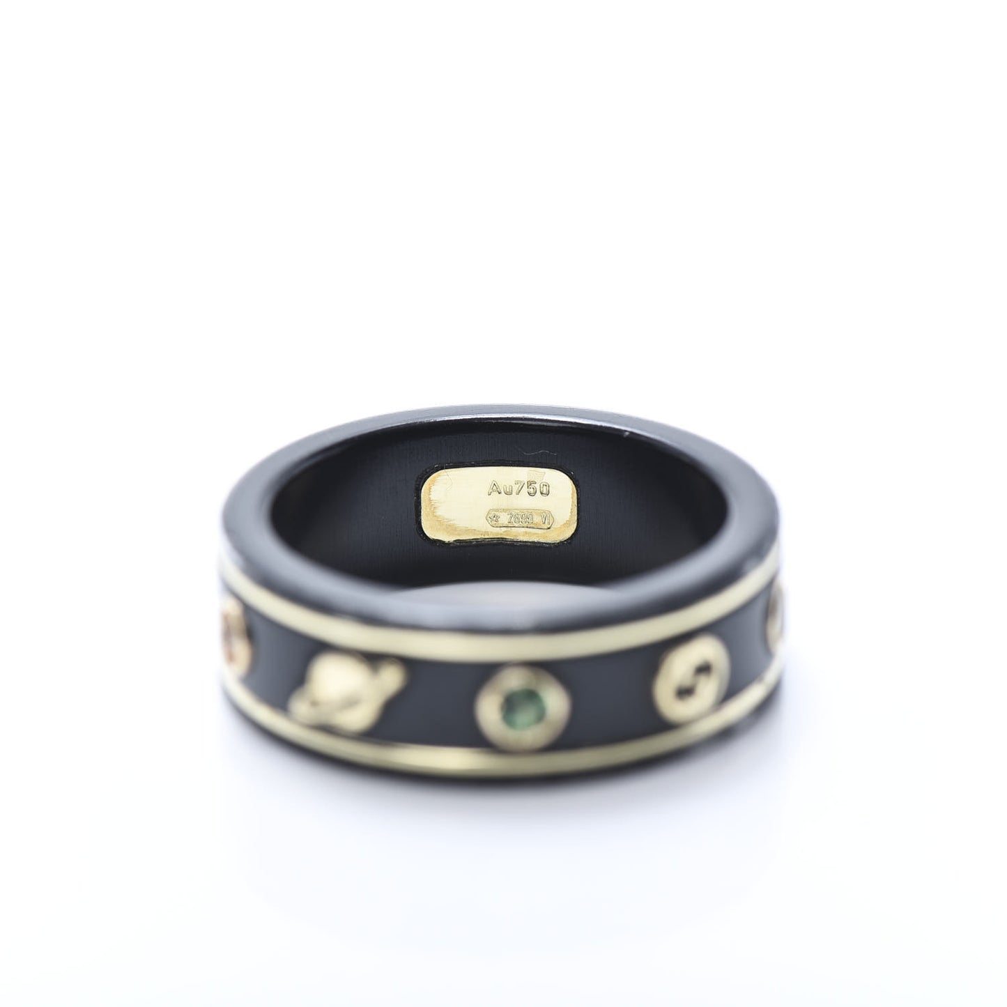 18K Yellow Gold Ceramic Topaz Icon Band Ring 54 6.75 Black