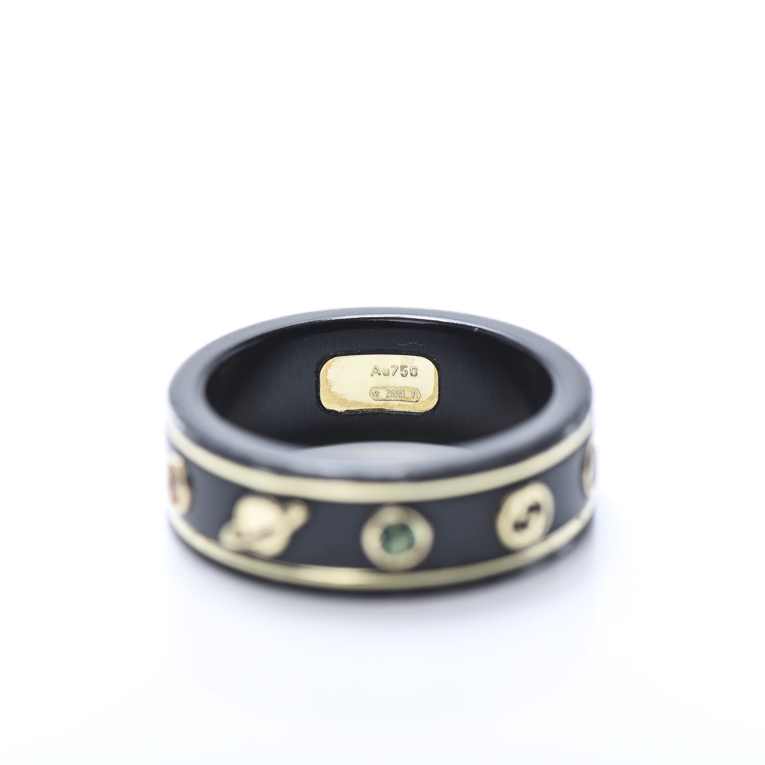 Gucci 18K Yellow Gold Ceramic Topaz Icon Band Ring 54 6.75 Black 4 of 10