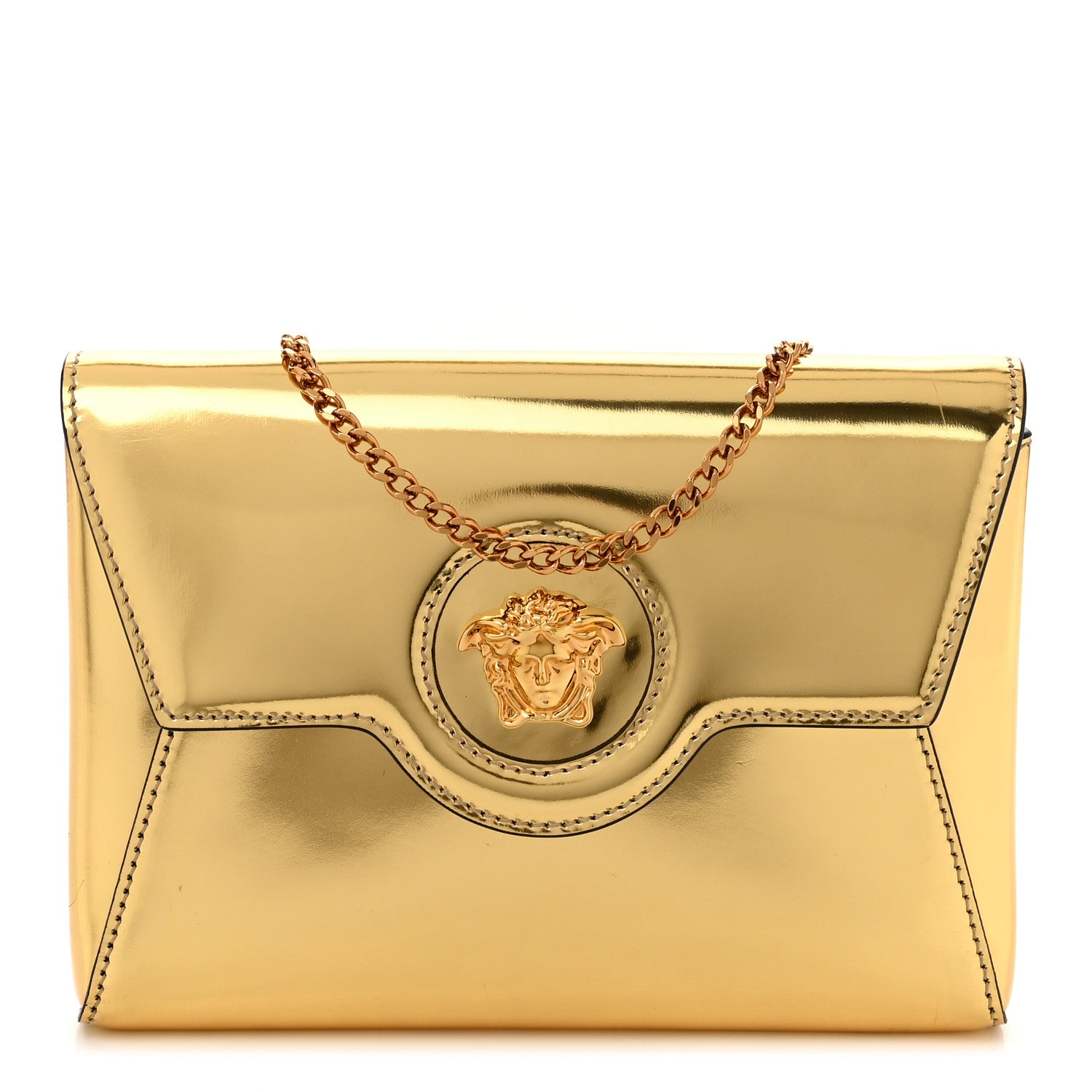 Versace Patent Metallic La Medusa Pouch On Chain Gold 1 of 12