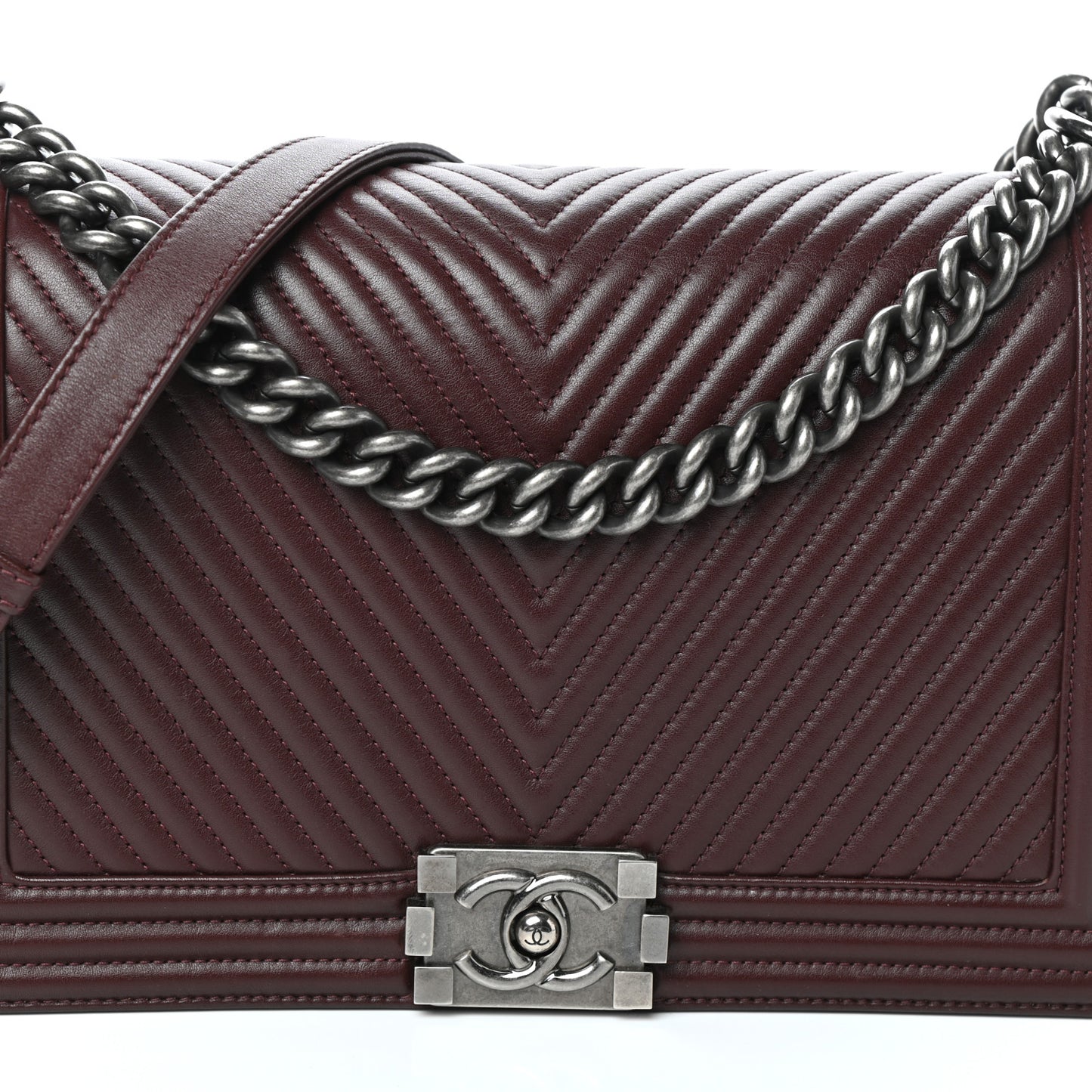 Calfskin Chevron Quilted New Medium Boy Flap Burgundy