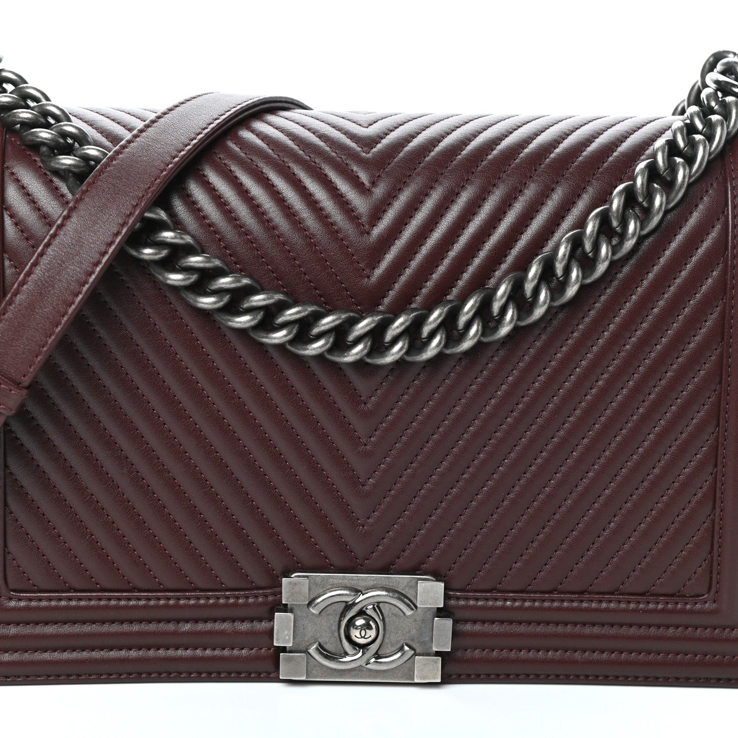 Chanel Calfskin Chevron Quilted New Medium Boy Flap Burgundy 8 of 10