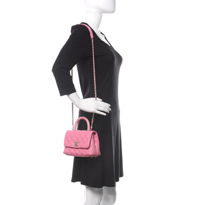 Chanel Caviar Quilted Lizard Embossed Extra Mini Coco Handle Flap Pink 2 of 11