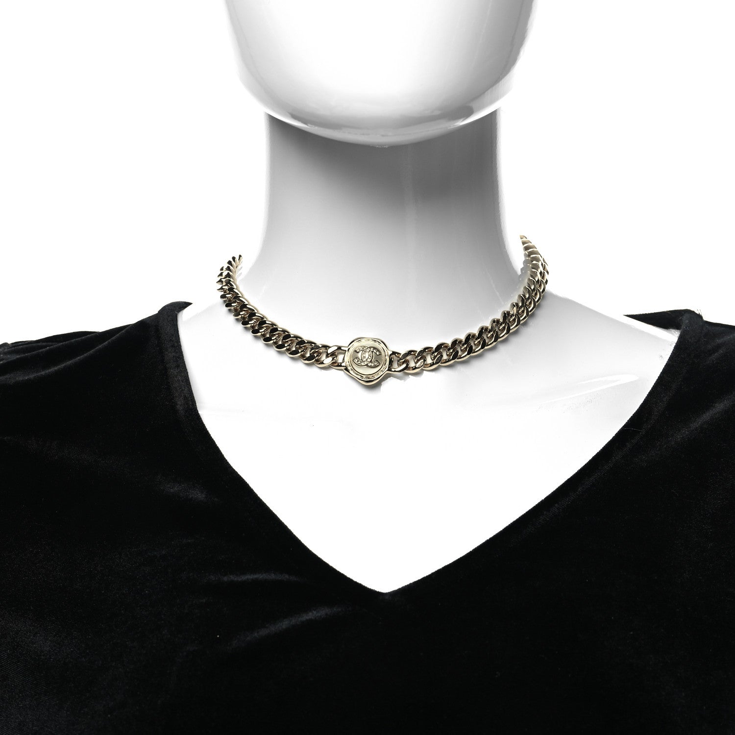 Chanel Pearl Crystal CC Chain Choker Necklace Gold 1 of 5