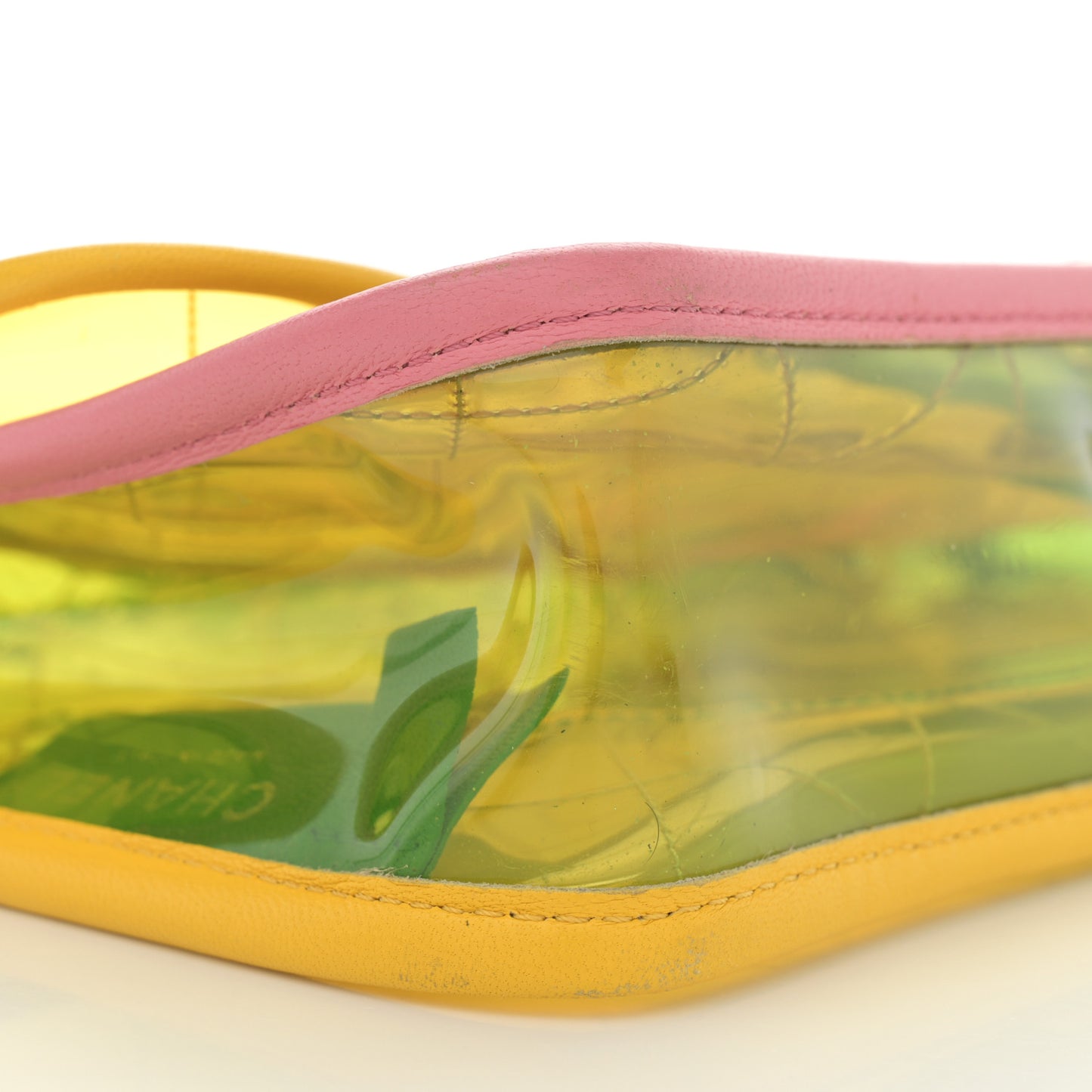 PVC Lambskin Stitched Medium Coco Splash Flap Yellow Green Pink