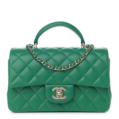Chanel Lambskin Quilted Mini Top Handle Rectangular Flap Green 1 of 11