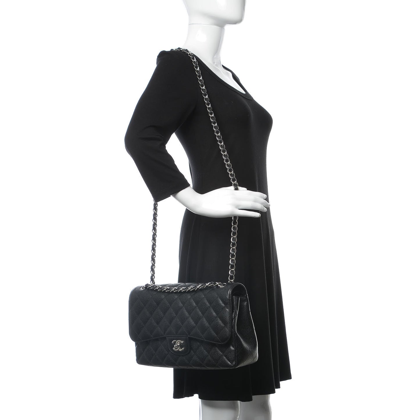Caviar Quilted Jumbo Double Flap Black
