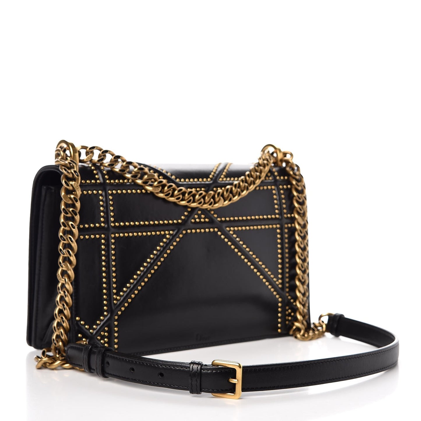 Lambskin Studded Medium Diorama Flap Bag Black