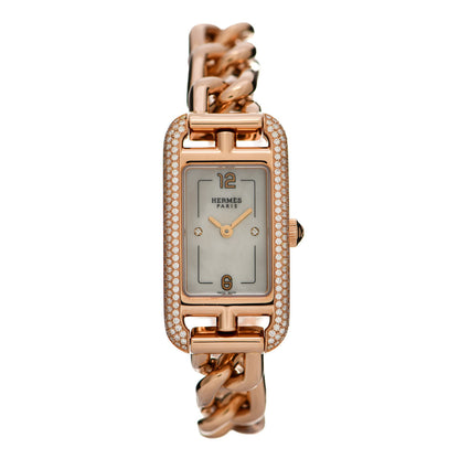 Hermes 18K Rose Gold Diamond Mother of Pearl 17mm Nantucket Quartz Watch 1 of 5