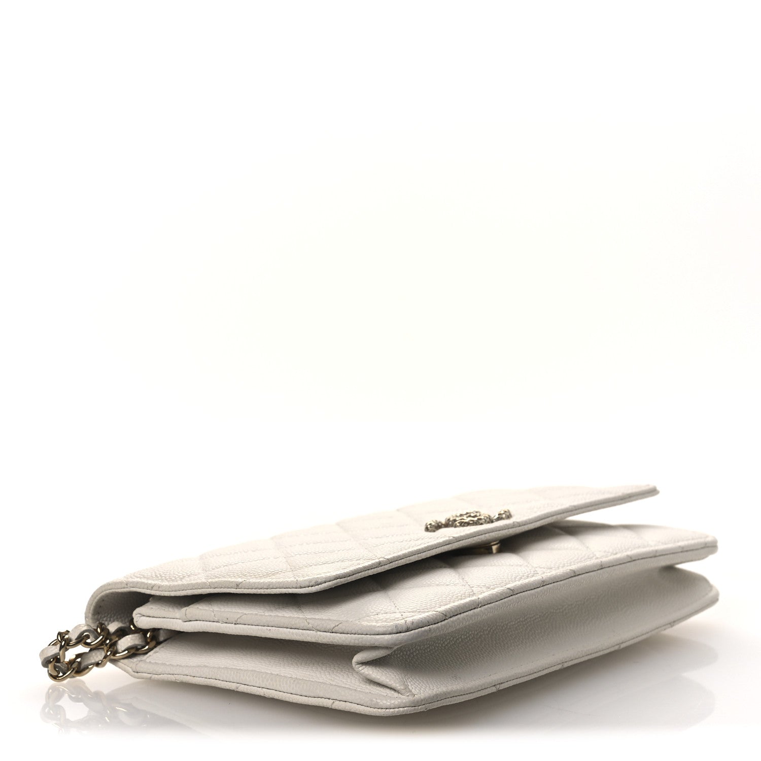 Chanel Caviar Quilted Perforated Metal CC Wallet On Chain WOC White 4 of 14
