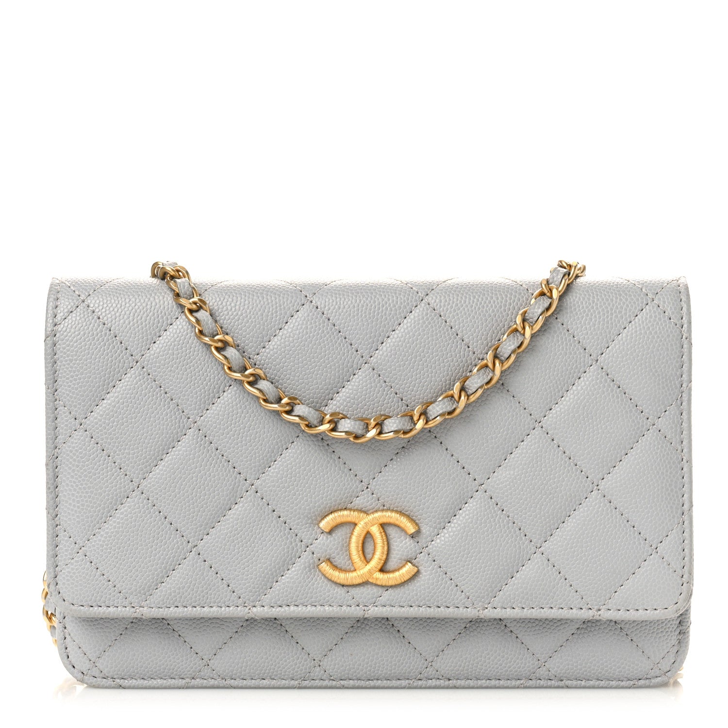 Chanel Caviar Quilted Textured CC Wallet on Chain WOC Grey 1 of 10