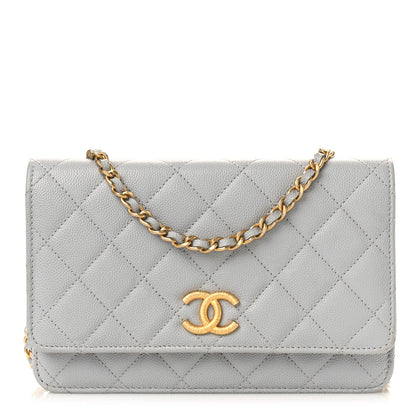 Chanel Caviar Quilted Textured CC Wallet on Chain WOC Grey 1 of 10