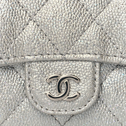 Chanel Glittered Metallic Caviar Quilted Flap Card Holder Wallet Silver 8 of 9