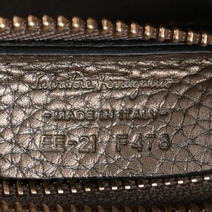 Salvatore Ferragamo Metallic Hammered Calfskin Double Handle Small Amy Tote Graphite 7 of 13