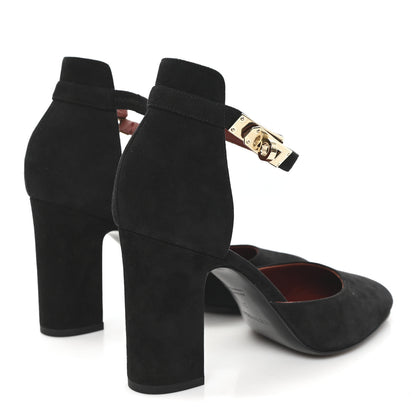 Hermes Suede Goatskin Baby 90 Pump 37 Black 5 of 10