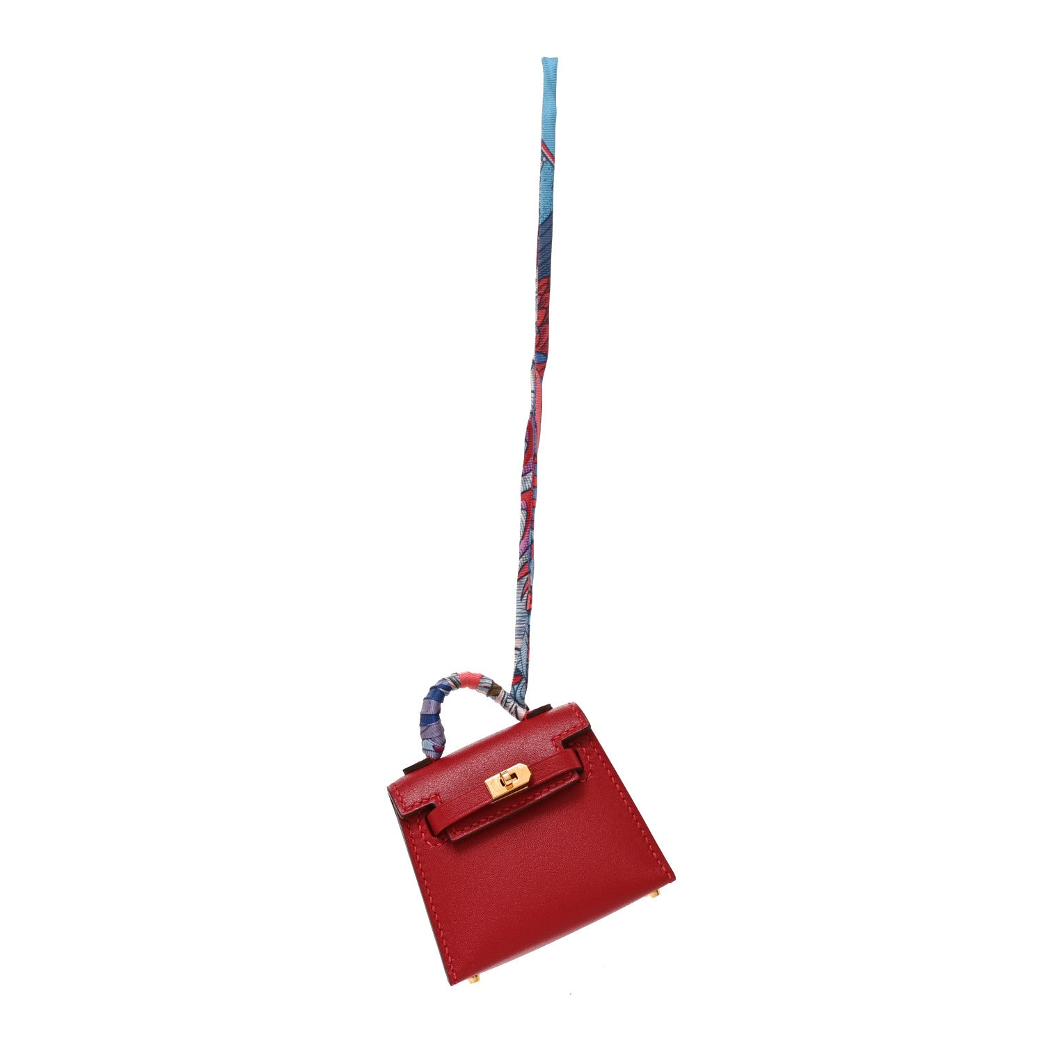 Hermes Tadelakt Mini Kelly Twilly Bag Charm Rouge Vif Bleu Jean Rose Extreme 1 of 6