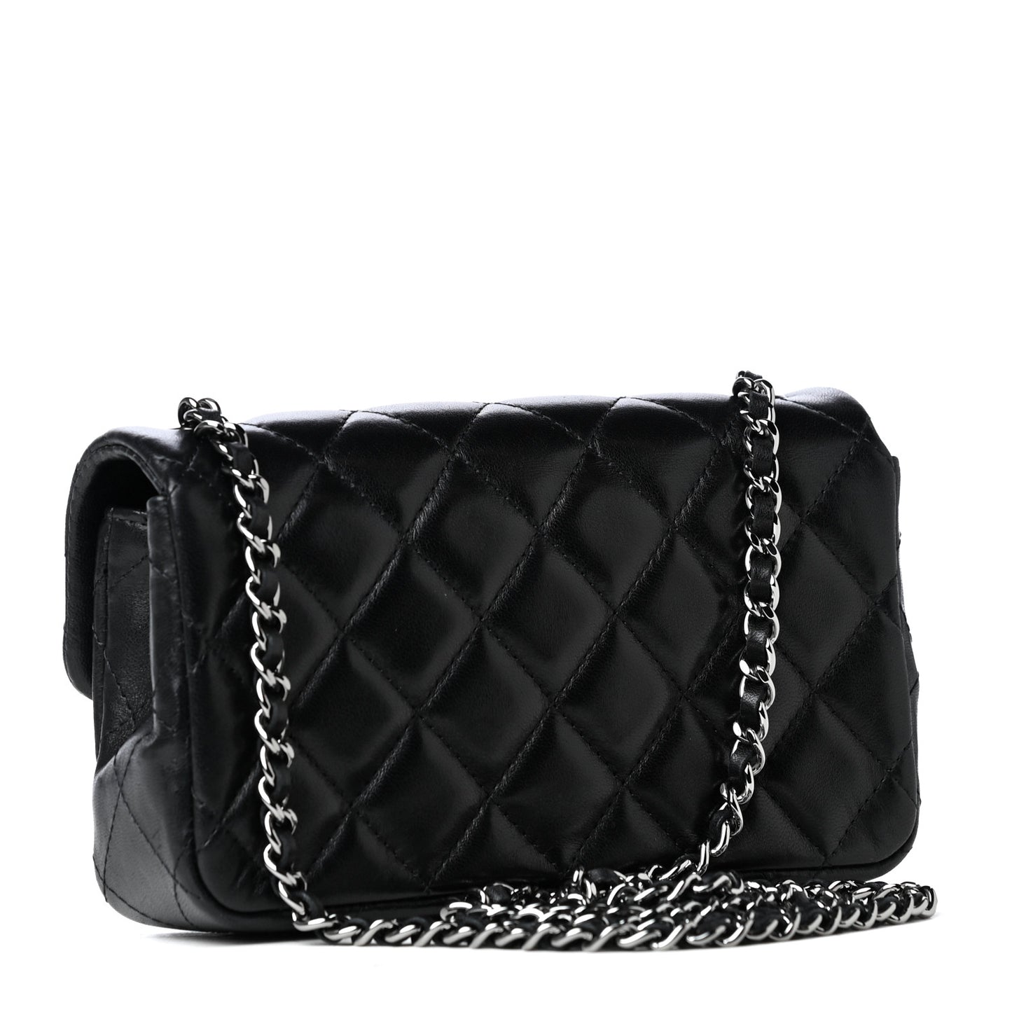 Lambskin Quilted Extra Mini Rectangular Flap Black