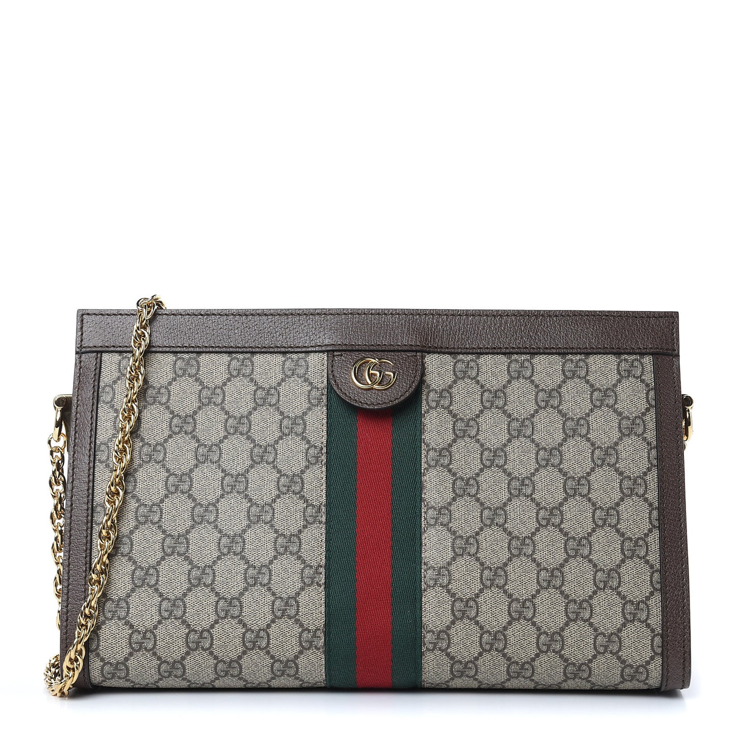 GG Supreme Monogram Web Medium Ophidia Chain Shoulder Bag Brown