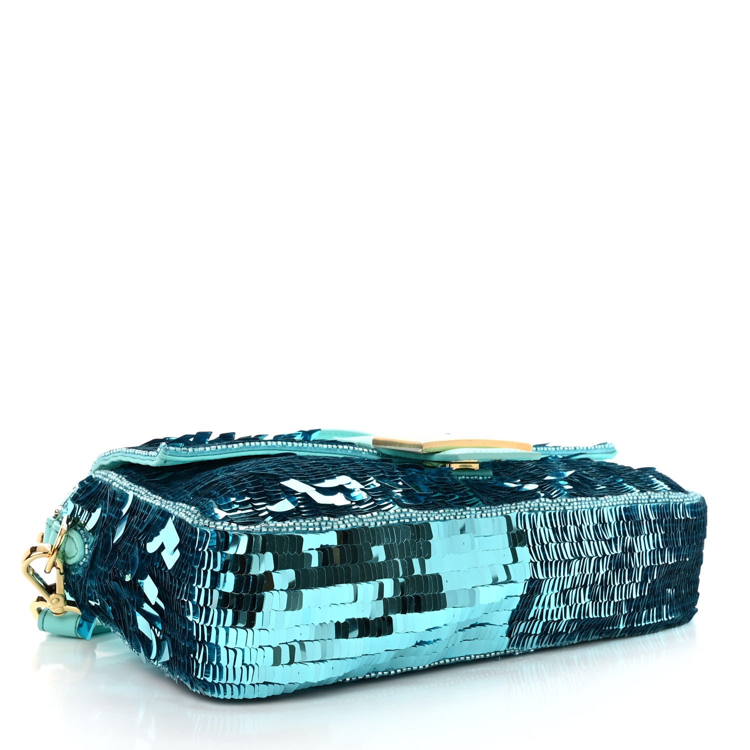Fendi Sequin Paillettes Vitello Grace Sex and the City Baguette Spring Turquoise 4 of 14