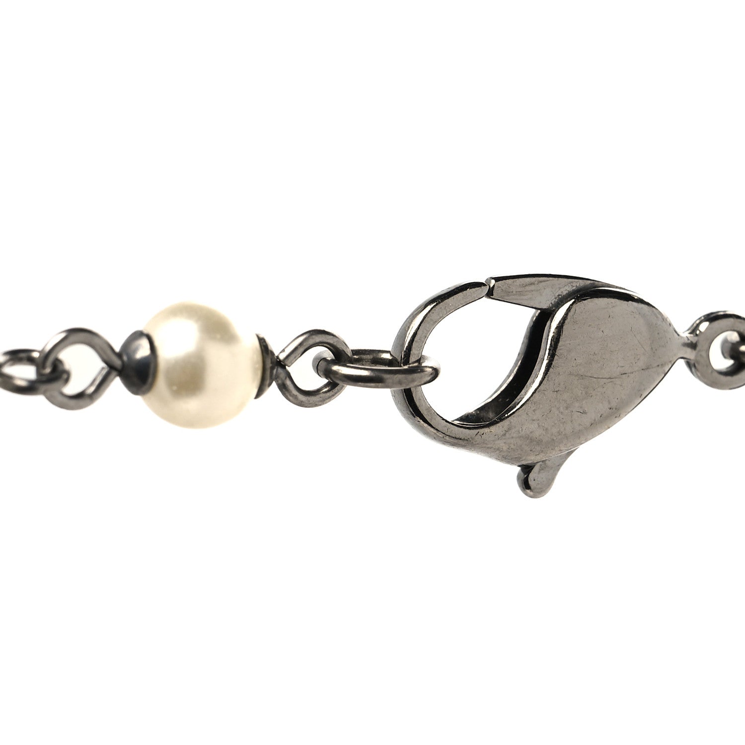 Chanel Pearl Beaded Crystal CC Long Necklace Black Silver 4 of 5