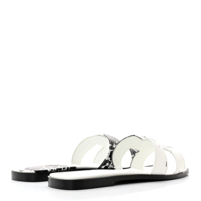 Hermes Calfskin Peinture Fraiche Oran Sandals 41 White Black 4 of 11