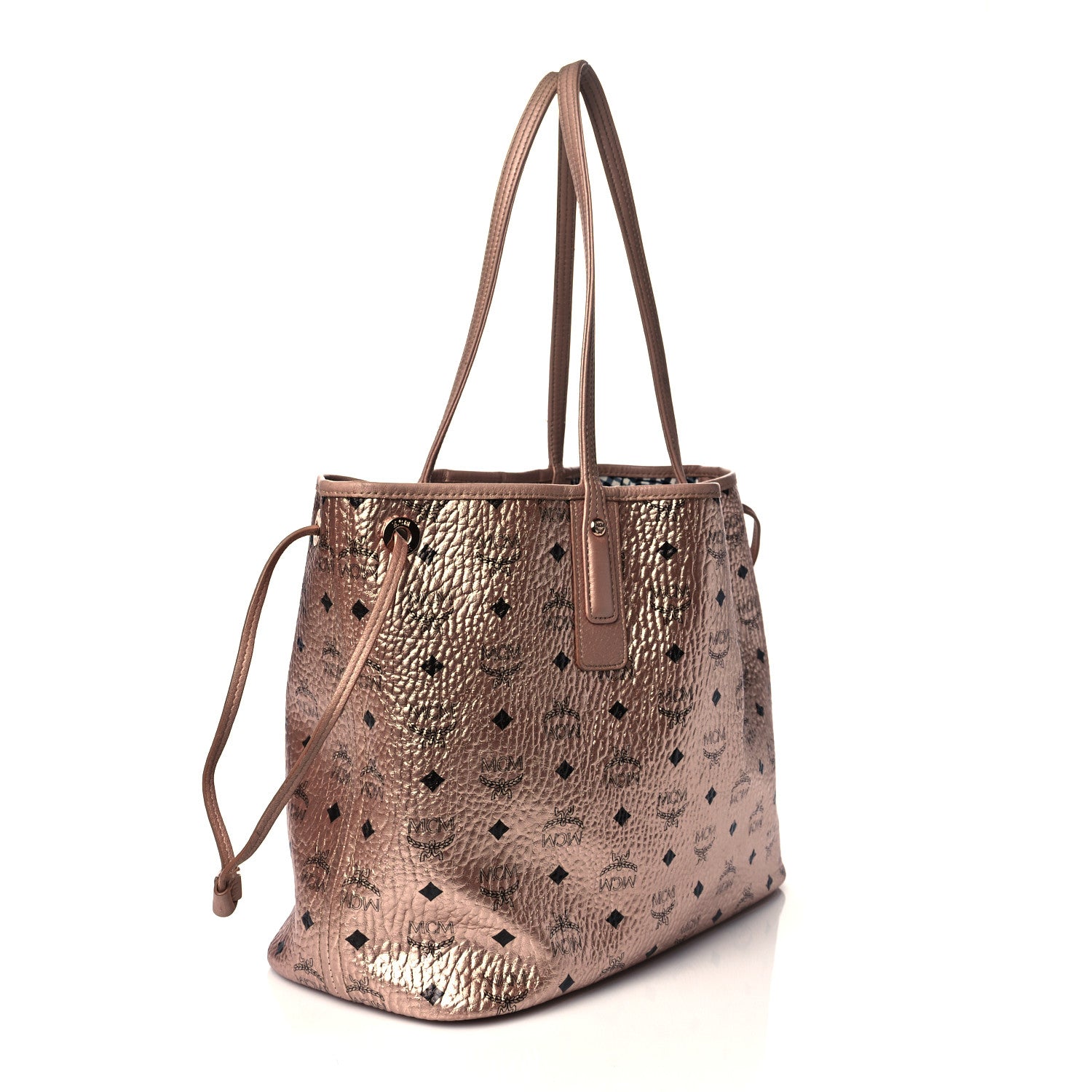 MCM Metallic Visetos Medium Liz Reversible Shopper Tote Champagne Gold 4 of 18