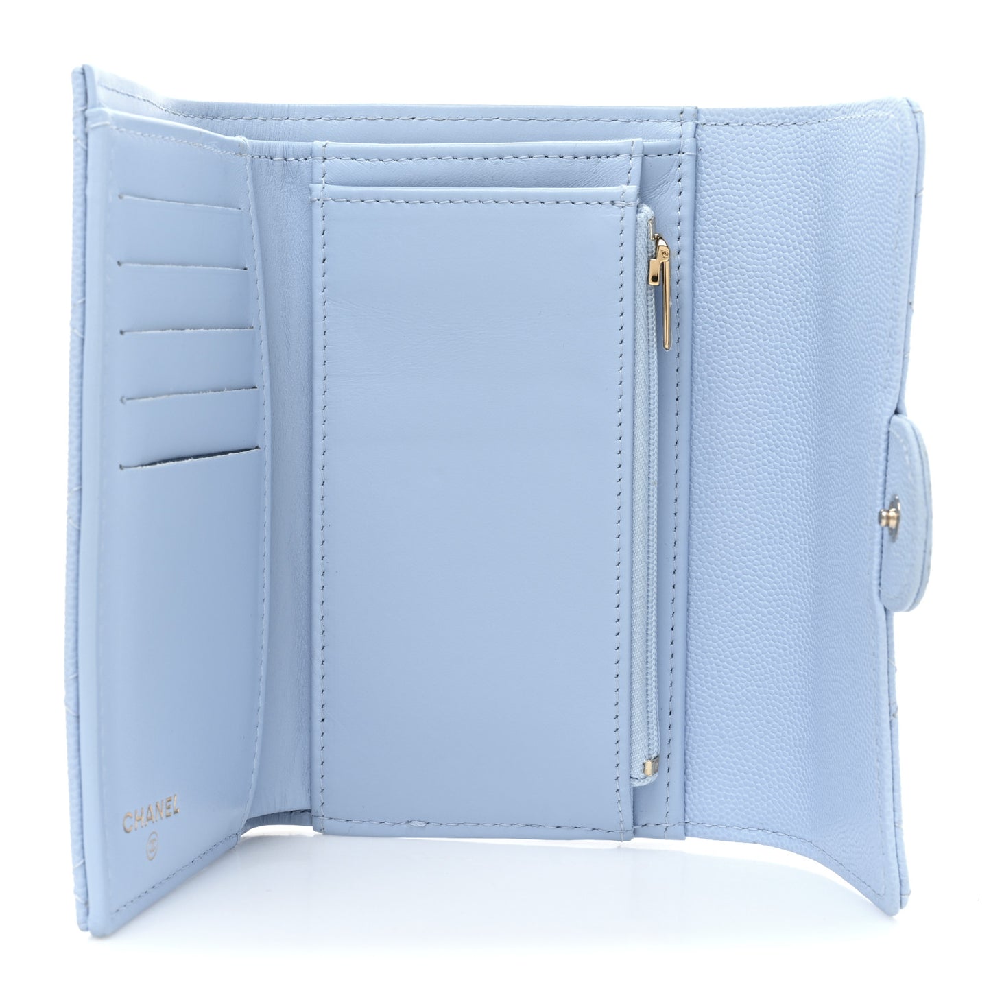 Caviar Quilted Medium Flap Wallet Light Blue