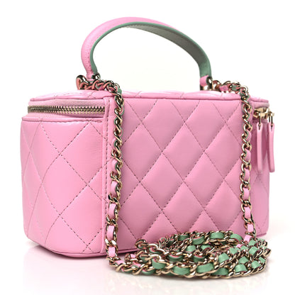Chanel Lambskin Quilted Small Top Handle Vanity Case With Chain Lilac Light Green 3 of 11