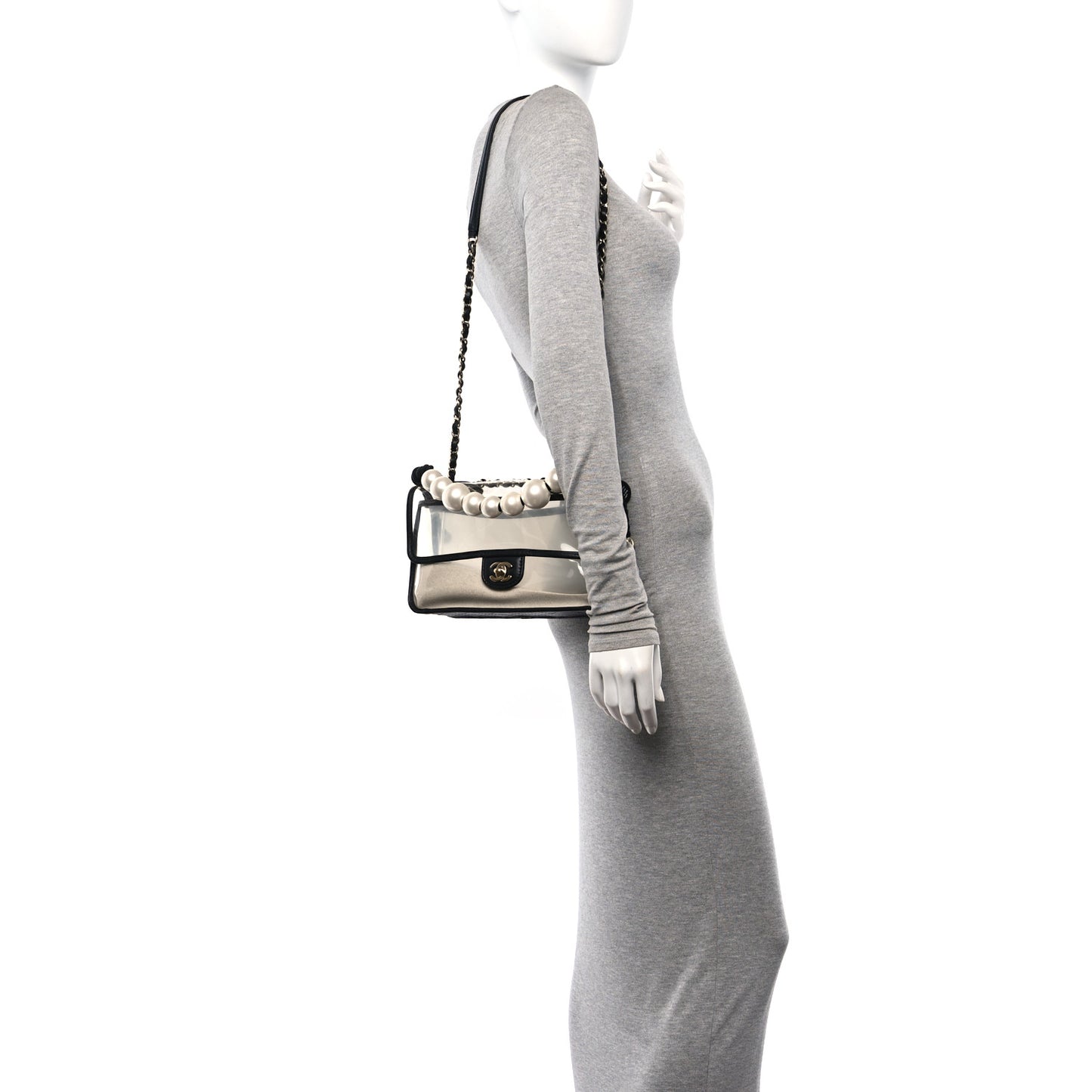 Lambskin PVC Sand By The Sea Flap With Pearl Strap Black