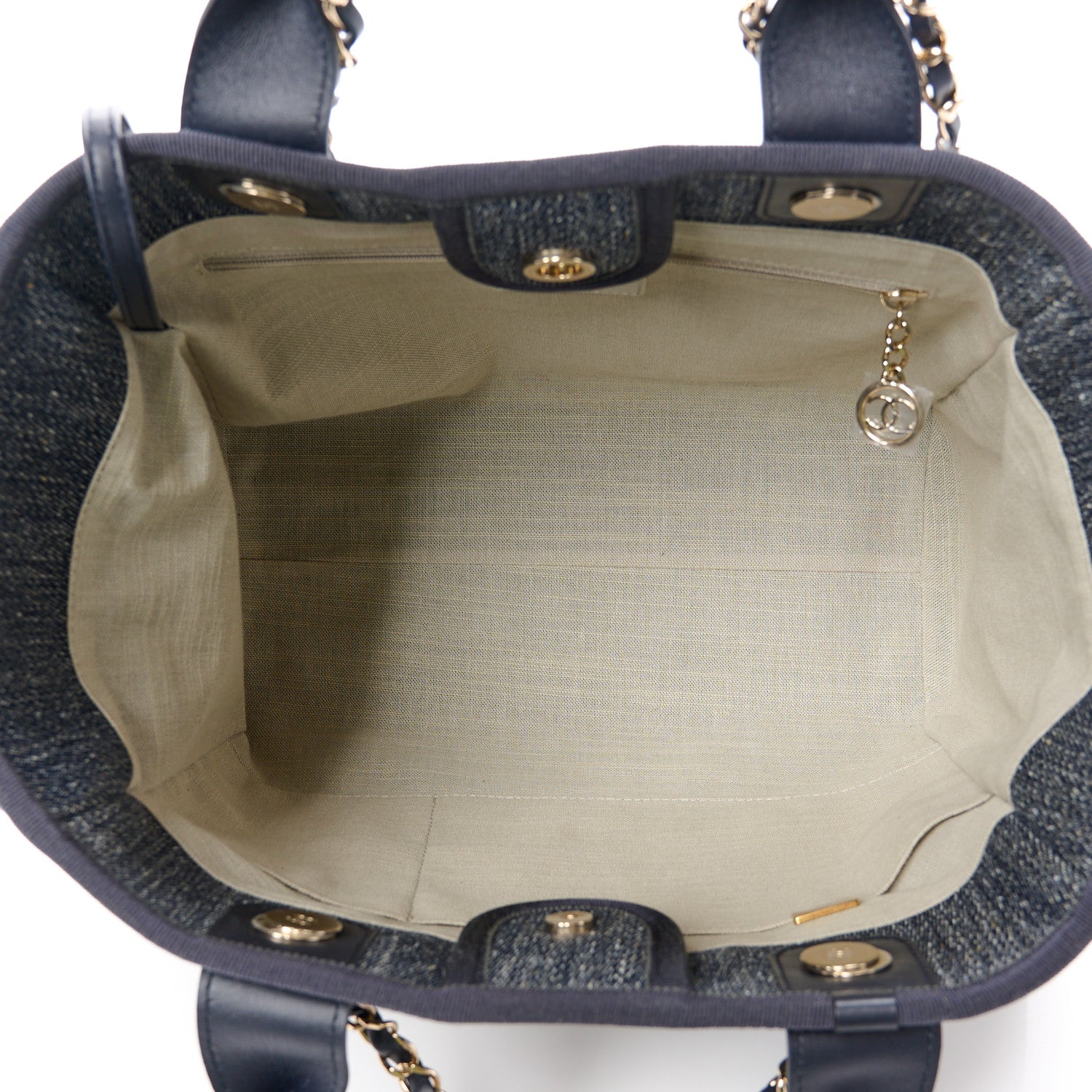 Chanel Denim Small Deauville Tote Dark Blue White 6 of 14