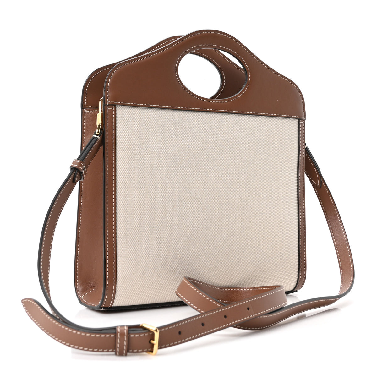 Canvas Smooth Calfskin Two Tone Mini Pocket Bag Natural Malt Brown