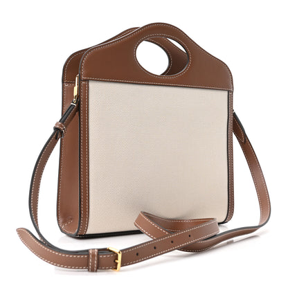 Burberry Canvas Smooth Calfskin Two Tone Mini Pocket Bag Natural Malt Brown 3 of 10