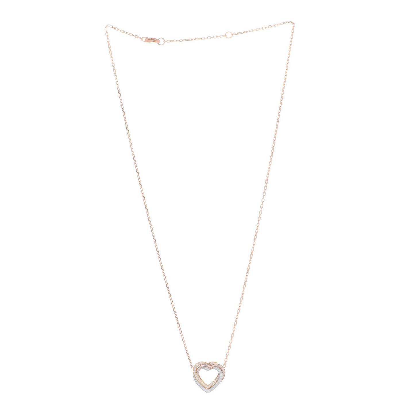 18K Pink Yellow White Gold Diamond Trinity Heart Paved Pendant Necklace