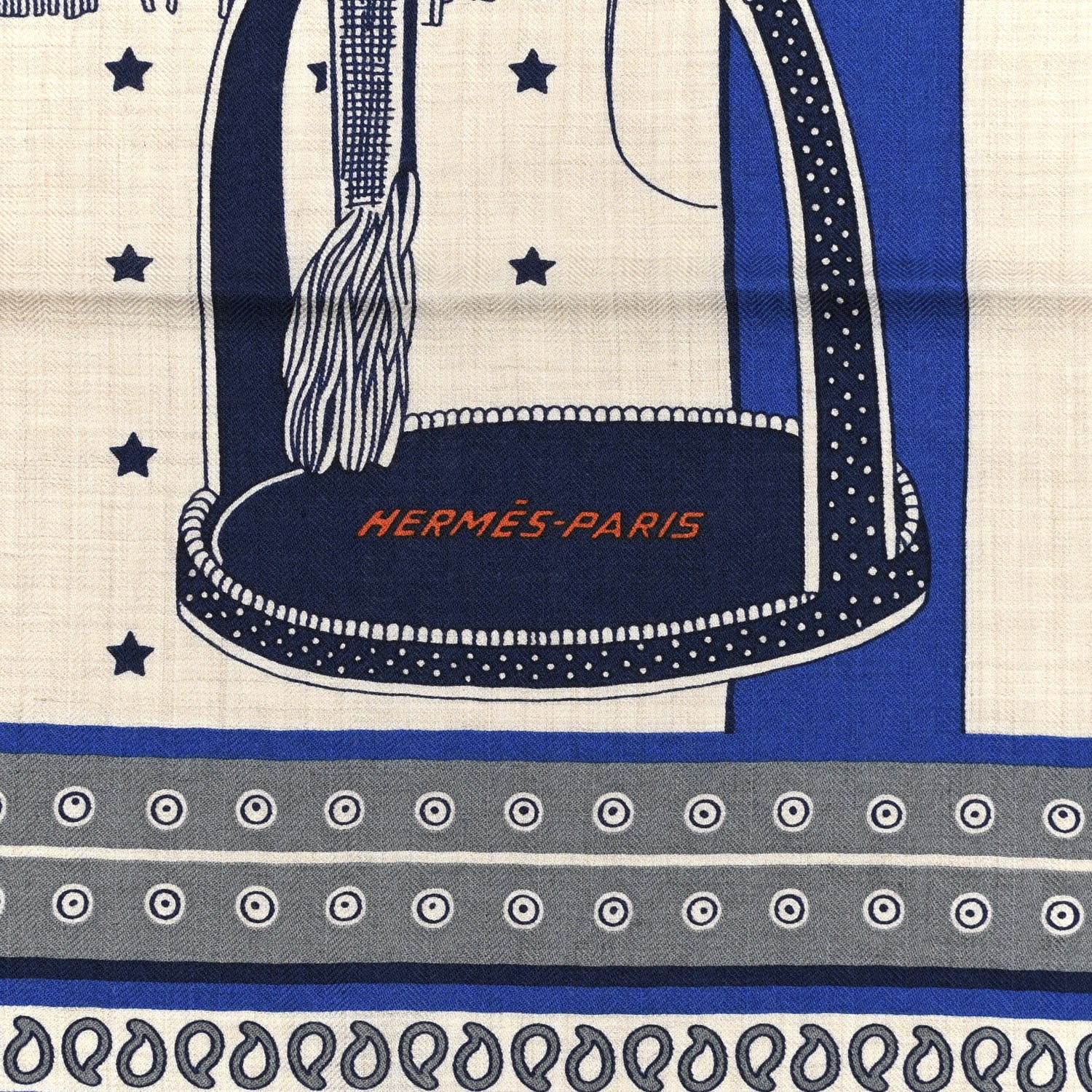 Hermes Cashmere Selle De Dignitaire Bandana Shawl 140 Bleu Royal Marine 2 of 3