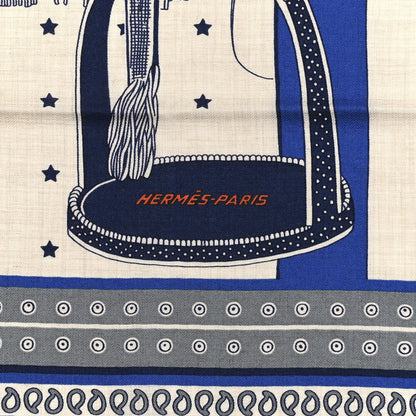 Hermes Cashmere Selle De Dignitaire Bandana Shawl 140 Bleu Royal Marine 2 of 3