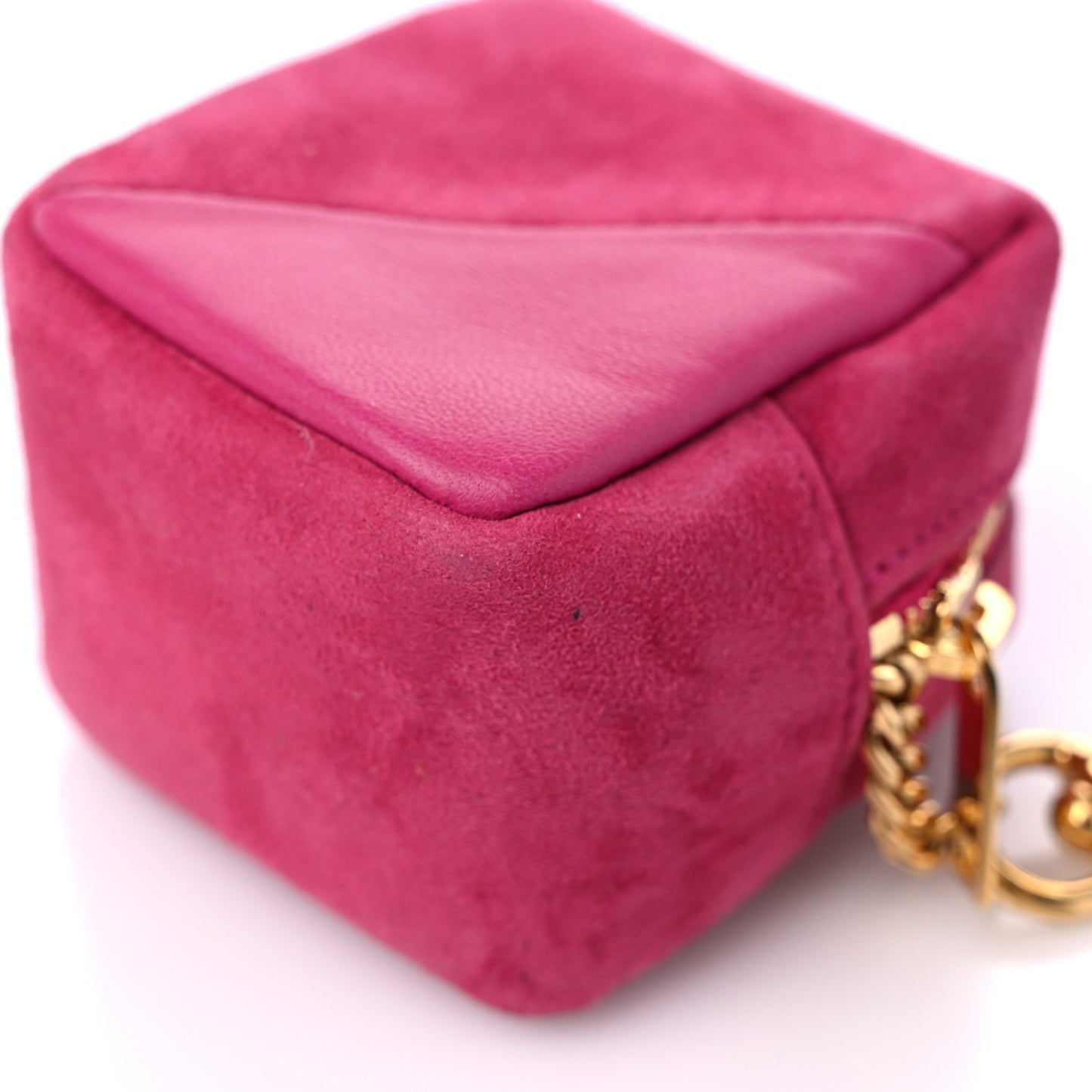 Suede Lambskin Jaime Cube Charm Keychain Fuchsia